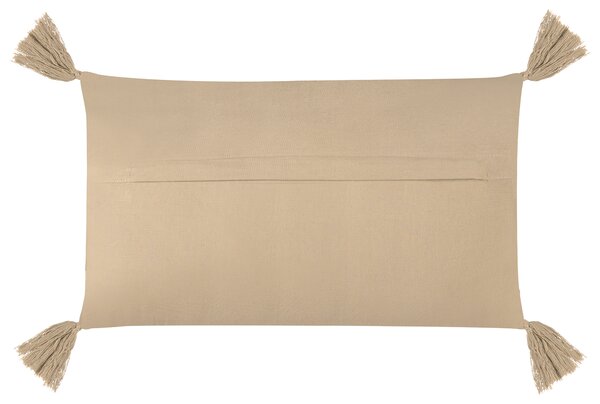Sada 2 dekoratívnych vankúšov béžová bavlna 30 x 50 cm pletený vzor jednofarebná so strapcami moderný štýl doplnky