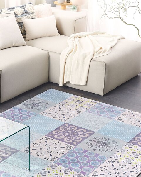 Koberec sivá béžová biela polyester 160 x 230 cm obdĺžnikový s krátkym vlasom mozaikový vzor