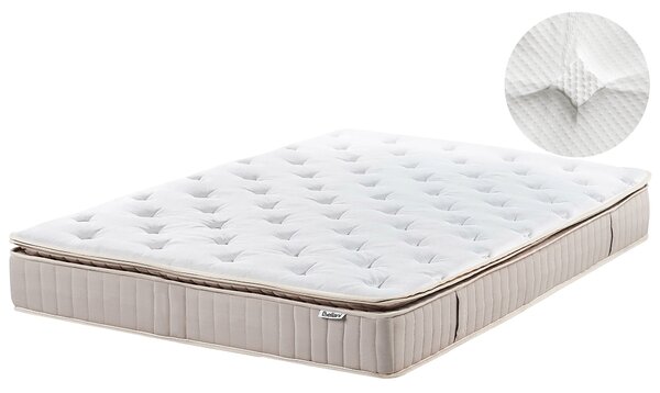 Latexový matrac s taštičkovými pružinami biela béžová 140 x 200 cm stredne tvrdý dvojlôžkový snímateľný poťah polyester spálňa doplnky