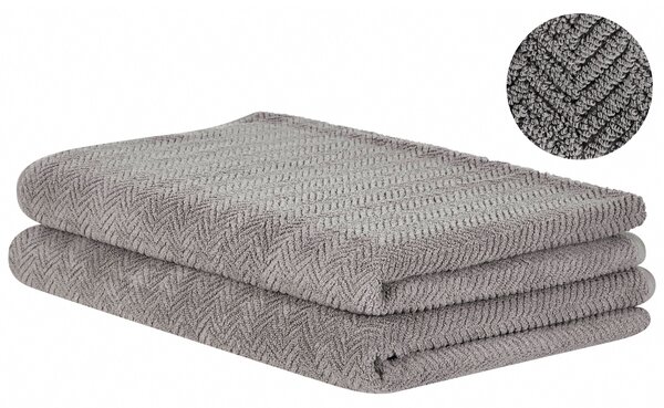 Sada 2 uterákov sivá froté bavlna 100 x 150 cm vzor chevron osuška klasický moderný štýl kúpeľňa