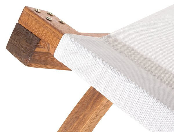 Záhradné ležadlo krémová biela polyester tmavé smrekovcové drevo pre 2 osoby s vankúšmi a strieškou moderný štýl záhrada exteriér