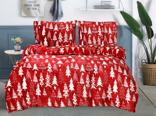 Mikroplyšové obliečky CHRISTMAS TREES červené Rozmer obliečky: 2 ks 70 x 90 cm | 200 x 220 cm