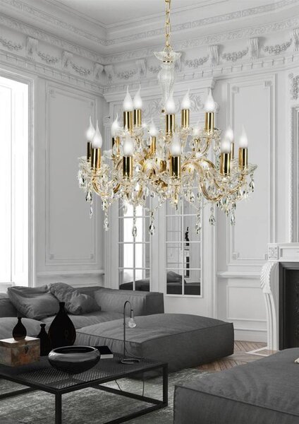 Zlatý krištáľový luster Maria Teresa pre žiarovku 15x E14 – LED lustre a svietidlá > Kolekcie svietidiel > Kolekcia svietidiel MARIA