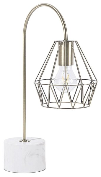 Stolná lampa biela mosadzná 50 cm kovové tienidlo tvar diamantu okrúhly stojan mramorový vzhľad obývačka spálňa