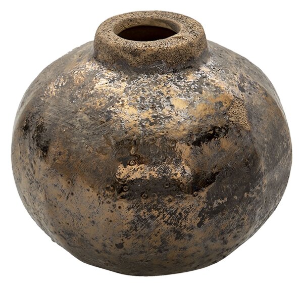 Hnedá keramická váza s bronzovou patinou Leann - Ø10*8 cm - Clayre & Eef