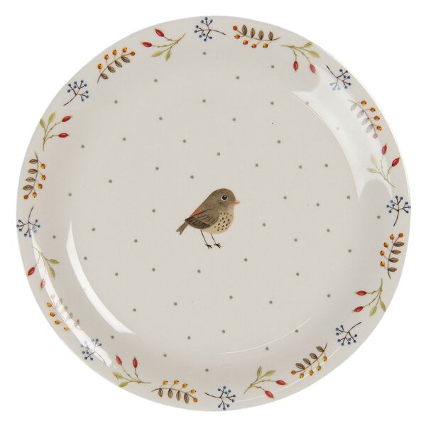 Keramický tanier s motívom vtáčika moineau - Ø 20 cm