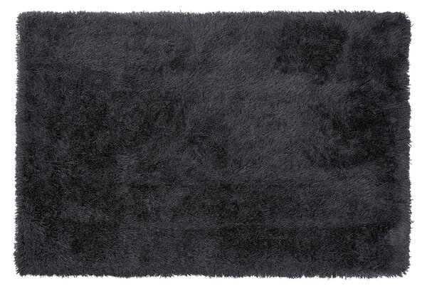 Shaggy koberec s vysokým vlasom čierny polyesterový 140 x 200 cm obdĺžnikový jednofarebný