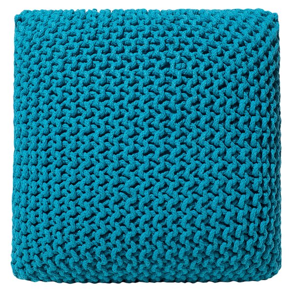 Puf taburetka tyrkysová štvorcová bavlnená 50 x 50 cm pletená podnožka výplň z polystyrénového granulátu