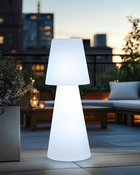 Vonkajšia stojaca LED lampa biela syntetický materiál IP54 vodoodolné s diaľkovým ovládaním záhradné osvetlenie