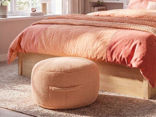 Puf oranžový polyester 50 x 50 x 30 cm okrúhly tvar bez vzoru s držadlom jednofarebná taburetka podnožka moderný štýl obývačka spálňa