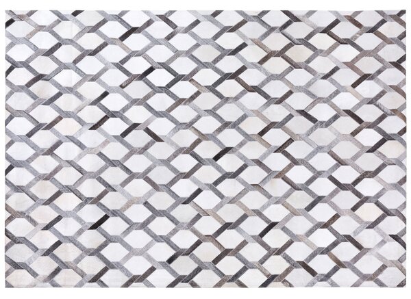 Koberec sivý kožený 160 x 230 cm pravá hovädzia koža patchworkový vzor obdĺžnikový moderný