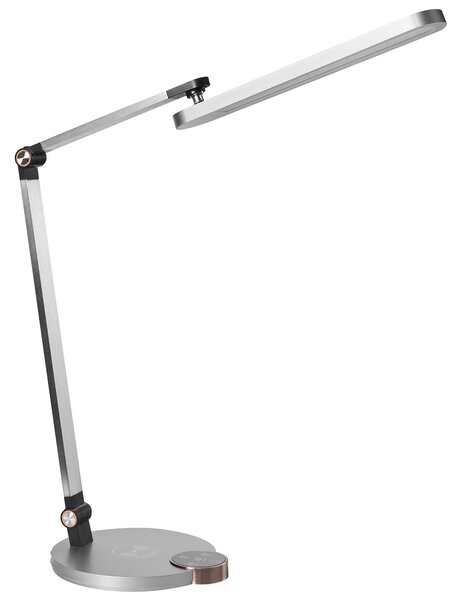 Stolná lampa sivá syntetický materiál 3 režimy teploty svetla plynulý stmievač bezdrôtová nabíjačka nastaviteľné tienidlo kancelária