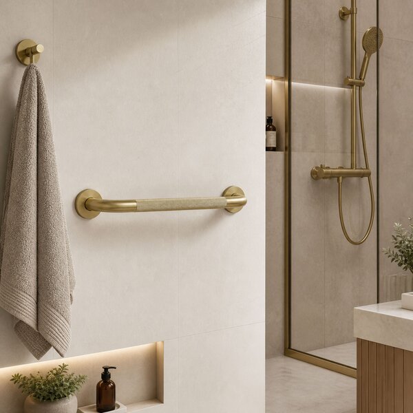 Rovná kúpeľňová oporná tyč Brush Gold