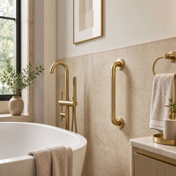 Rovná kúpeľňová oporná tyč Brush Gold