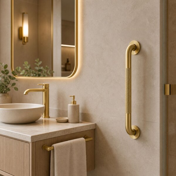 Rovná kúpeľňová oporná tyč Brush Gold