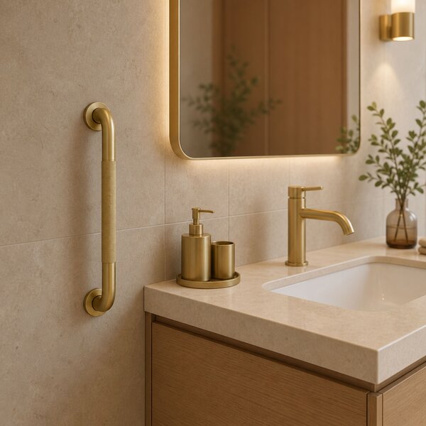 Rovná kúpeľňová oporná tyč Brush Gold