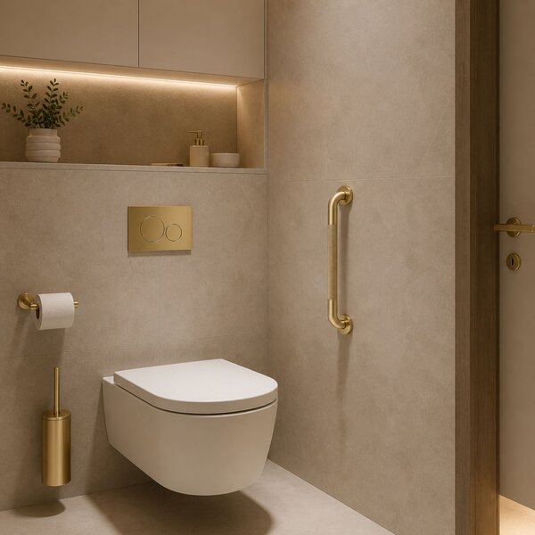 Rovná kúpeľňová oporná tyč Brush Gold