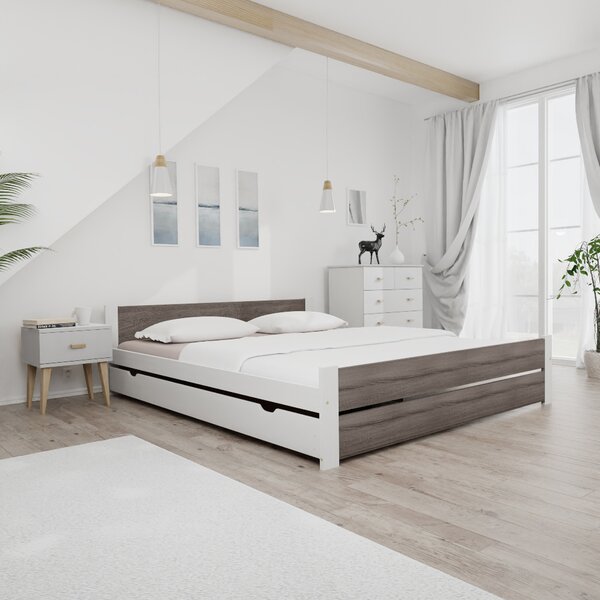 Posteľ IKAROS DOUBLE 180 x 200 cm, biela/dub hľuzovka Rošt: Bez roštu, Matrac: Matrac DELUXE 10 cm