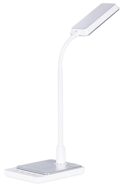 LED stolová lampa biela syntetický materiál kancelárska lampa s nastaviteľným ramenom a stmievačom
