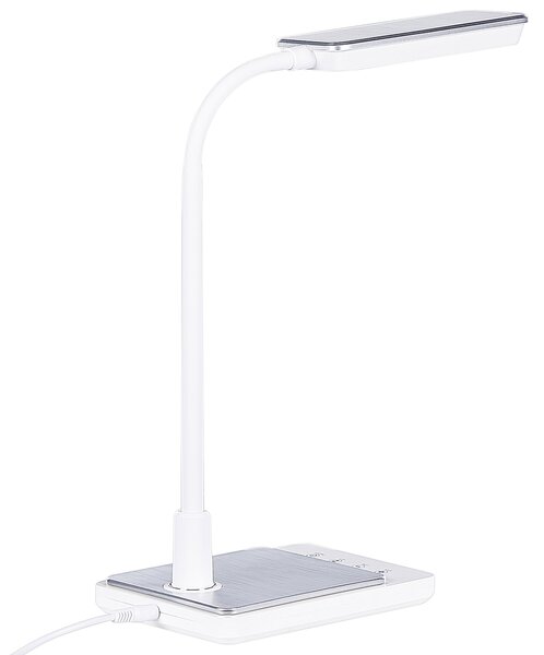 LED stolová lampa biela syntetický materiál kancelárska lampa s nastaviteľným ramenom a stmievačom