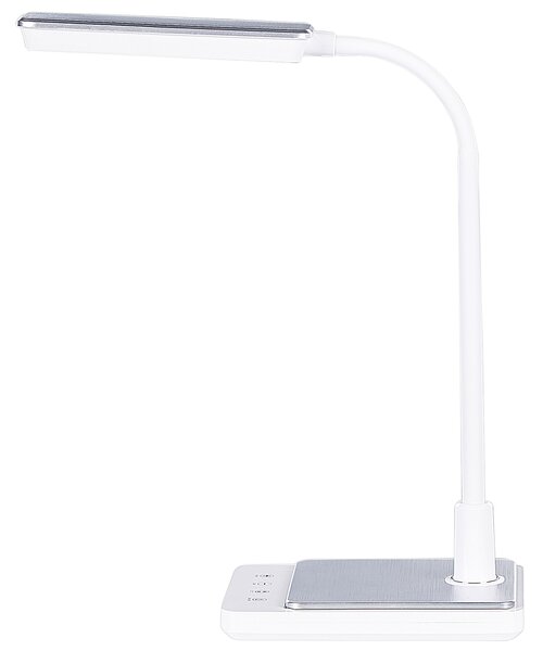 LED stolová lampa biela syntetický materiál kancelárska lampa s nastaviteľným ramenom a stmievačom