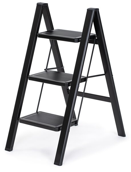 4Home Skladacie oceľové schodíky Steel, 3 stupne, čierna