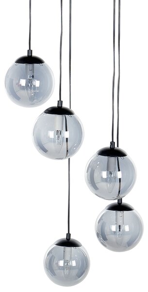 Závesná lampa čierna kovová 5 tienidiel z dymového skla moderný dizajn osvetlenie do interiéru obývacia izba