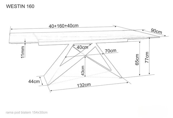 Čierny jedálenský stôl WESTIN I (160-240)X90, rozkladací