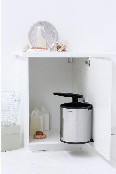 Vstavaný oceľový odpadkový kôš v lesklej striebornej farbe 15 l – Brabantia