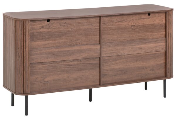 Komoda tmavohnedá čierne nohy MDF kov retro 6 zásuviek úložný priestor obývacia izba spálňa
