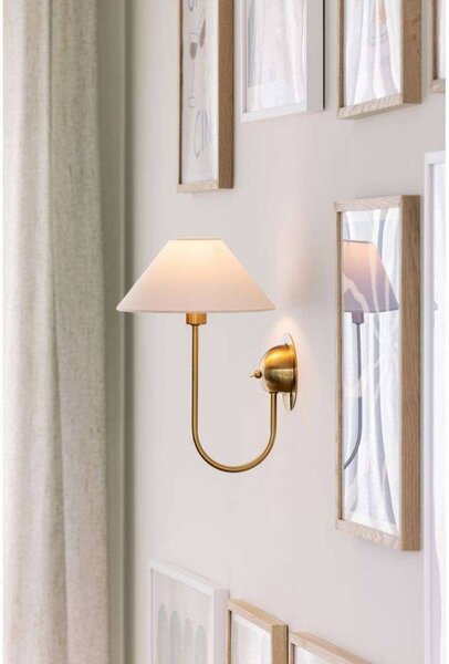 Globen Lighting nástenné svetlo IRIS, krémová, výška 32 cm, Krémová / jantárovo žltá, Obývacia izba / jedáleň, Textil / látka / hodváb, Vintage, Nástenné svietidlo