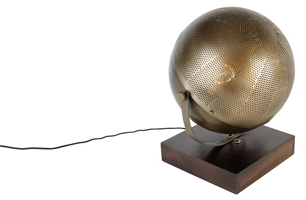 Priemyselná stolová lampa bronzová s drevom - Haicha