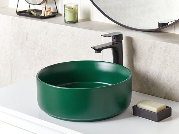 Kúpeľňové umývadlo na dosku zelené keramické okrúhle ⌀ 37 cm moderná kúpeľňa