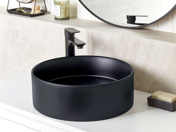 Kúpeľňové umývadlo na dosku čierne keramické okrúhle ⌀ 40 cm moderný štýl kúpeľňa