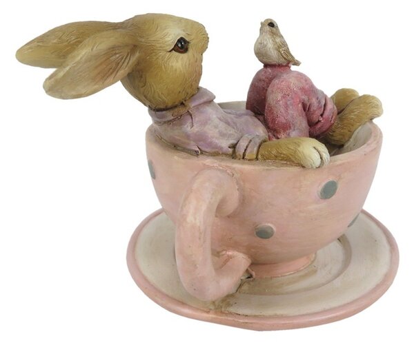 Dekorácie králika sediaci v čajovom šálke - 10 * 8 * 8 cm - Clayre & Eef