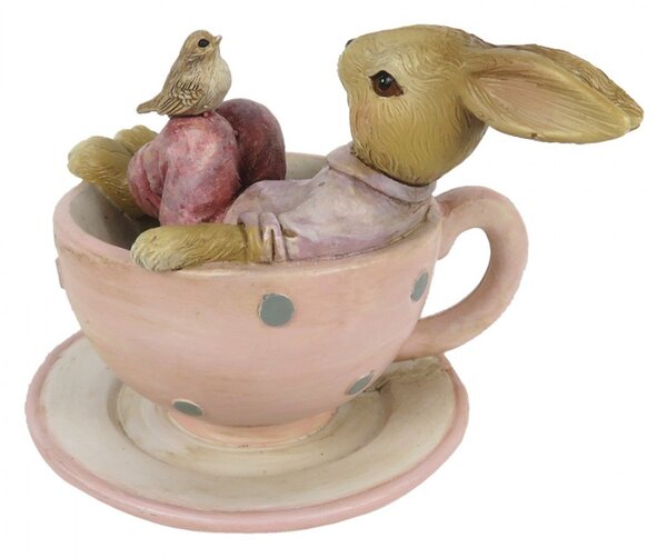 Dekorácie králika sediaci v čajovom šálke - 10 * 8 * 8 cm - Clayre & Eef