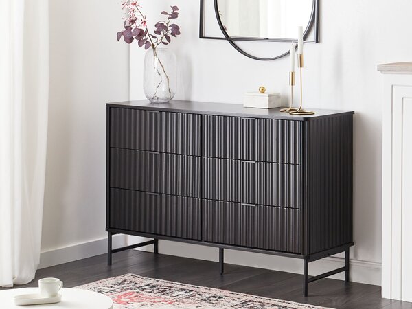 Komoda so 6 zásuvkami čierna MDF minimalistický dizajn moderný úložný nábytok obývacia izba spálňa
