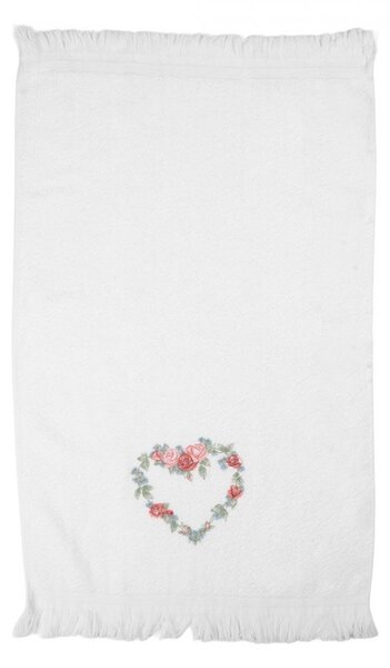 Biely froté uterák so srdcom z ruží Rose Heart - 40*66 cm - Clayre & Eef