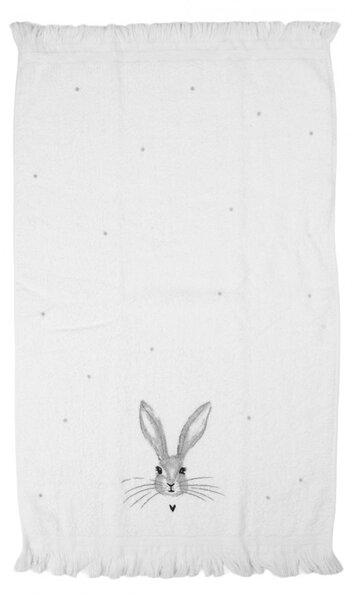 Biely froté uterák s hlavou králika a srdiečkom - 40*66 cm - Clayre & Eef