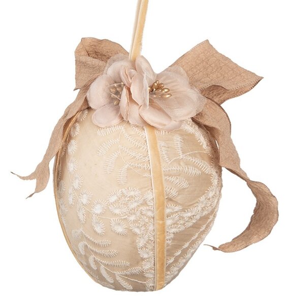 Béžové závesné vajíčko s výšivkou Fancy - Ø 11*17 cm - Clayre & Eef