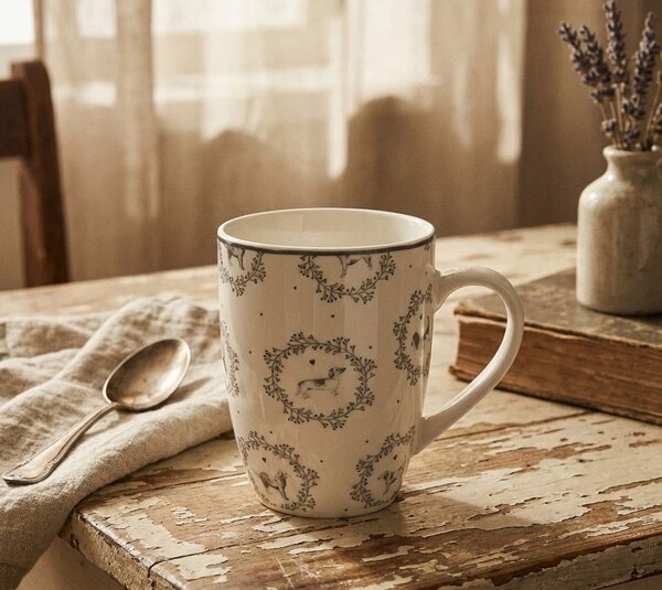 Porcelánový hrnček so psíkmi Lovely Grey Dogs - 12*8*10 cm / 325 ml - Clayre & Eef