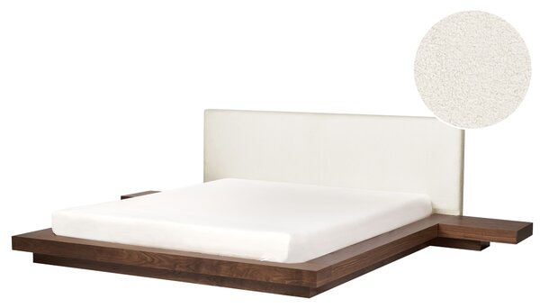 Posteľ v japonskom štýle hnedý jaseň 180 x 200 cm nízky drevený rám postele z MDF buklé čelo nočné stolíky