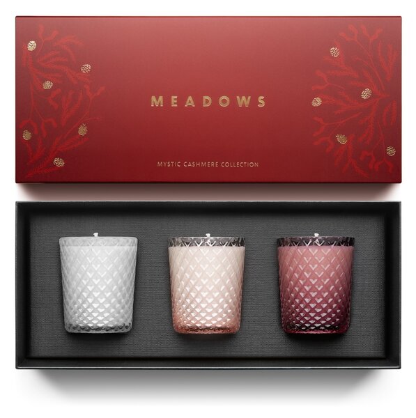 Darčeková kolekcia sviečok Meadows – Mystic Cashmere Red 3 x 80 g