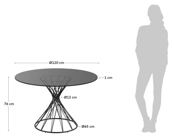 Čierny okrúhly jedálenský stôl so sklenenou doskou ø 120 cm Niut – Kave Home