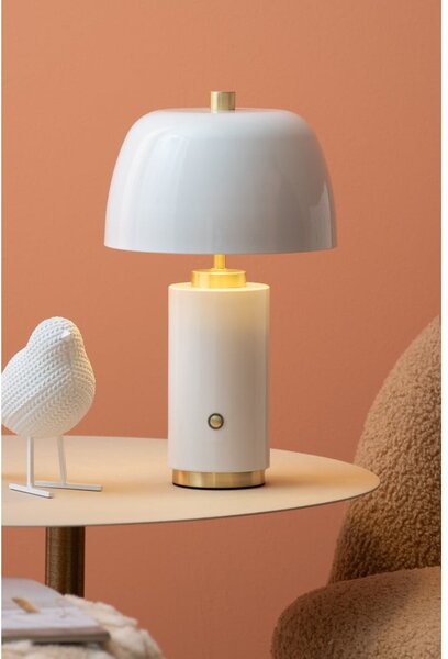 Biela LED stmievateľná stolová lampa s kovovým tienidlom (výška 30 cm) Freya – Leitmotiv