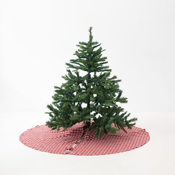 Červený ľanový okrúhly koberec pod stromček ø 125 cm Red Gingham – Linen Tales