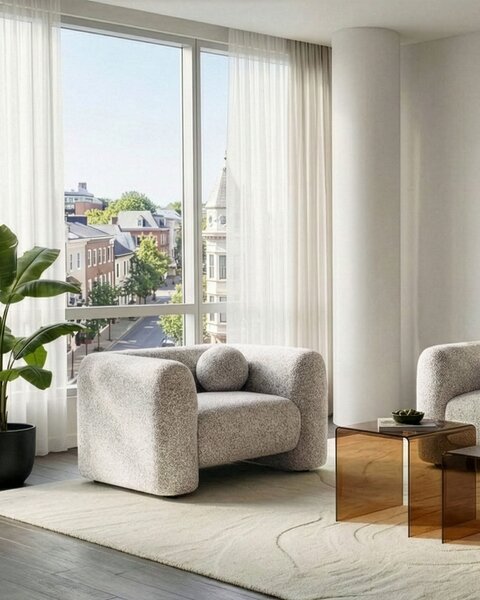 Kreslo béžové látkové čalúnenie okrúhly vankúš retro glamour art deco štýl obývačka spálňa