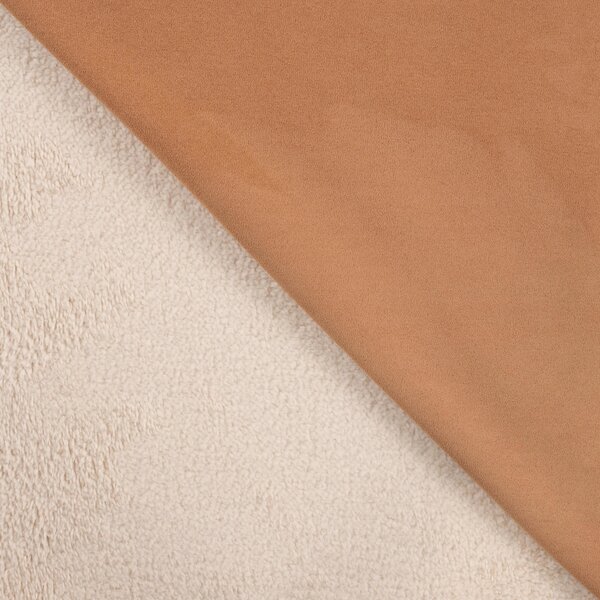 Metráž Zateplený semiš SUEDE sherpa stretch - Hnedá koňaková
