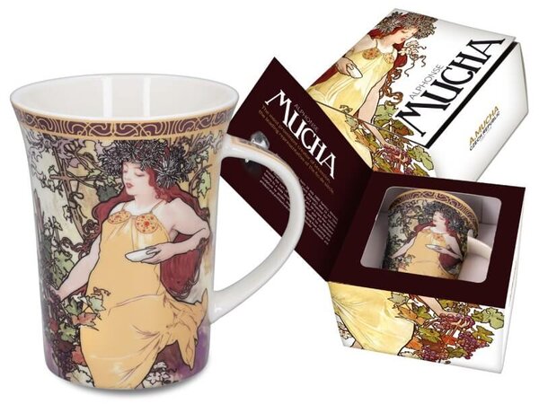 Hrnček Alfons Mucha 350 ml Jeseň, CARMANI (Porcelánový hrnček Alfons Mucha 350 ml)