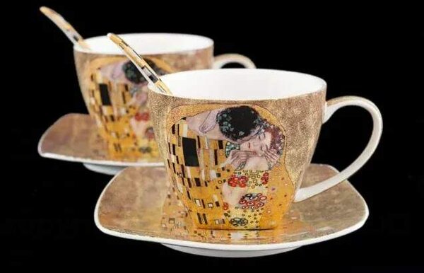 Šálka s podšálkou- set 2 ks ,Gustav Klimt The Kiss, Queen Isabell (Porcelánový set2 ks šálok s podšálkou, Gustav Klimt)